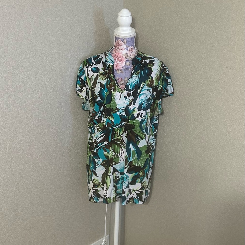 Christopher &‎ Banks Leaf Pattern Blouse - Green, Black, White
